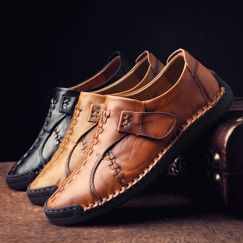 

Leather Shoes Men Classic Men Casual Loafers Mens Driving Shoes Big Shoes Men Flats Large Moccasins Shoes Plus Size 38-46 Brown