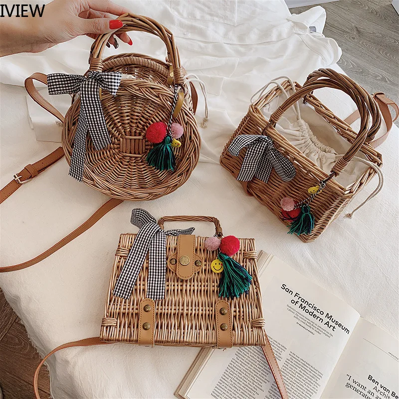 IVIEW Женская круглая пляжная сумка на плечо ручной работы круглые соломенные