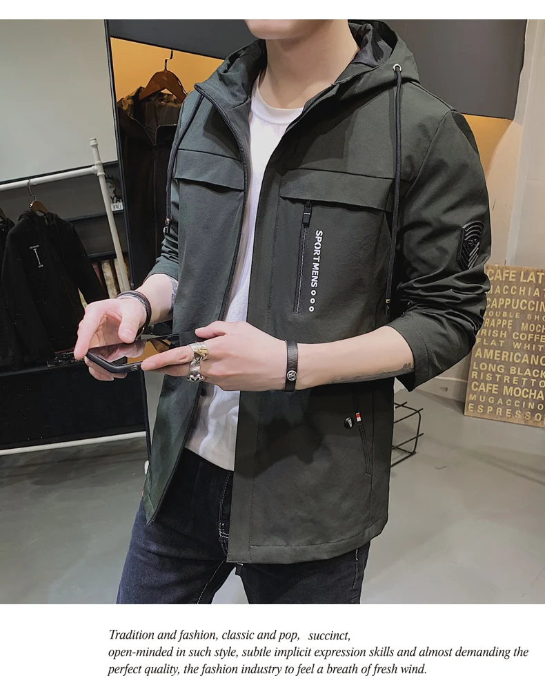 Casaco Masculino standard Militar, новинка, весенне-осенние мужские куртки, однотонное пальто, мужская куртка, брендовая мужская куртка-бомбер размера плюс, приталенная