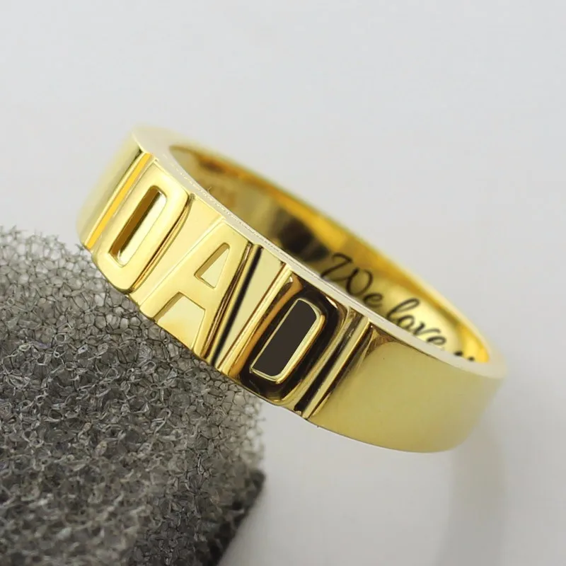 Золотого цвета персонализированные мужское кольцо с надписью «DAD» ручное семейное кольцо для отца
