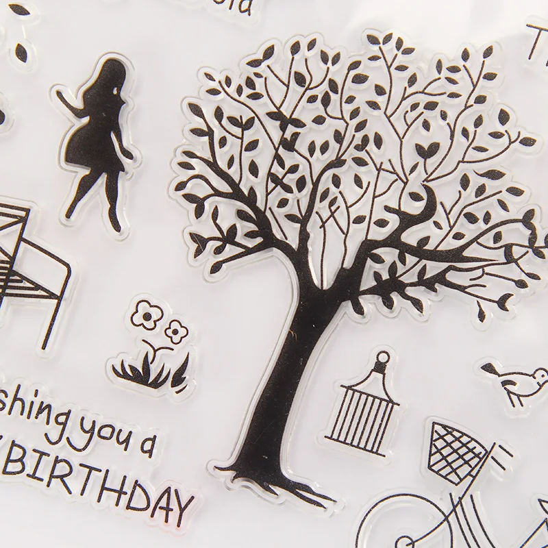 Винтажный прозрачный силиконовый штамп с изображением дерева для девочек