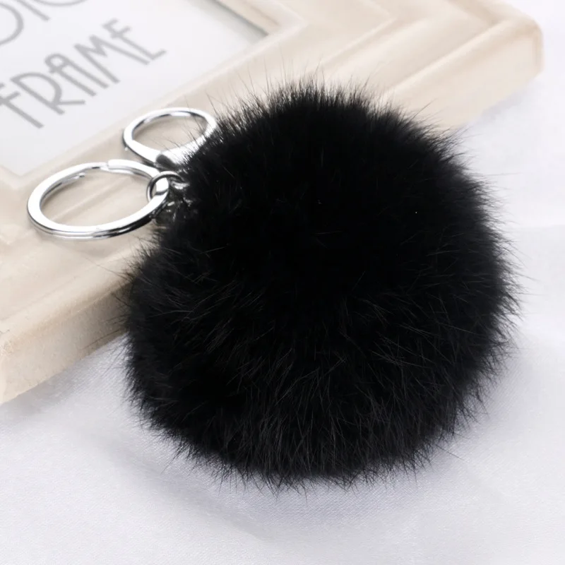 Cute Fluffy Real Rabbit Fur Ball Pompom Key Chain For Women Girls Plush Pompon Keychain On Bag Car Trinket Female Wedding Gift