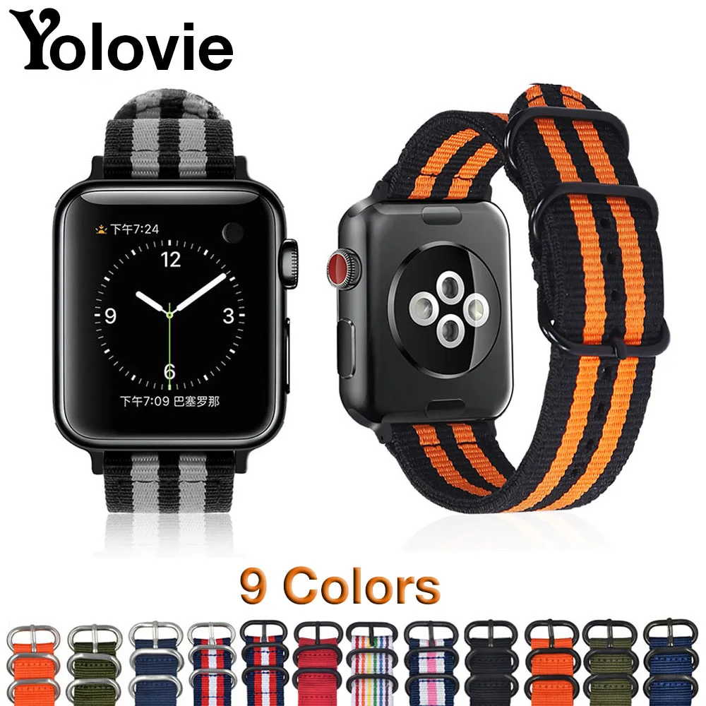 Ремешок спортивный для Apple Watch band 42 мм 44 нейлоновый браслет НАТО 38 40 аксессуары iWatch