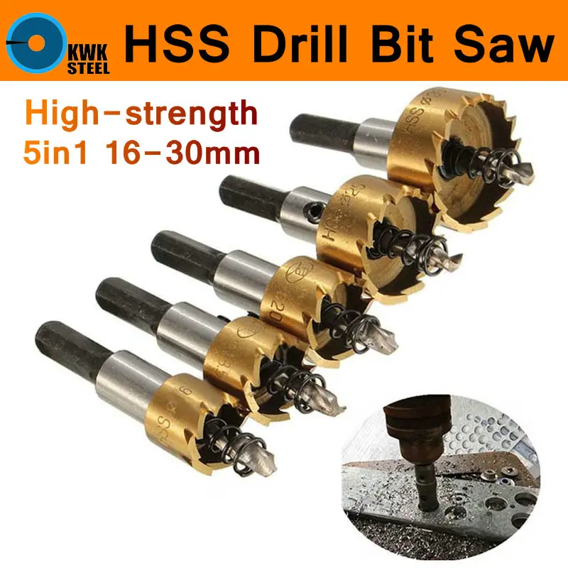 

HSS Drill Bit 5pcs 16-30mm Carbide Hole Saw Set 5pc/set High Speed Steel Cutter Tools DIY Tool Cutting Steel Drilling Hole Bits