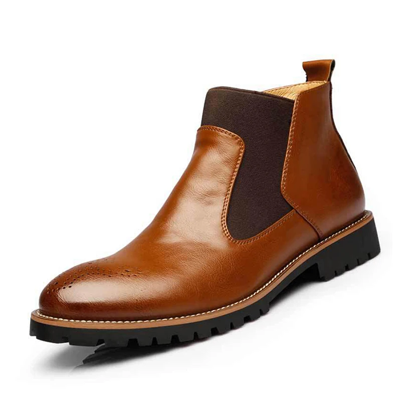 Модные Для мужчин ботинки челси из натуральной яловой кожи осень на и зиму ручной