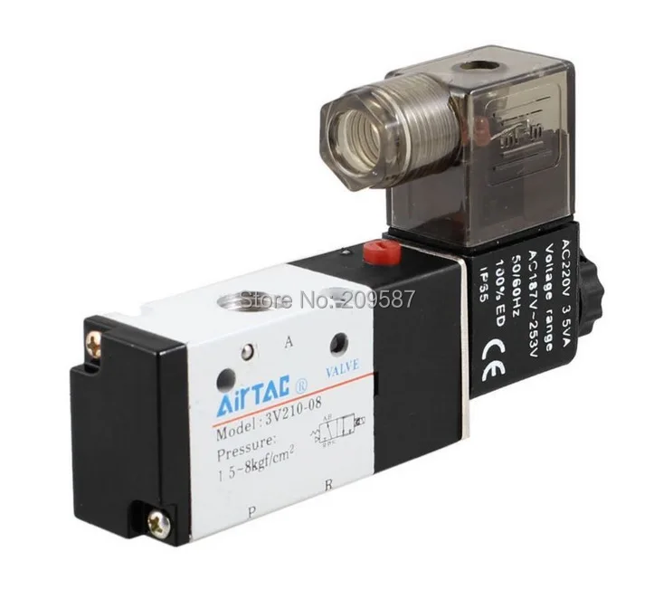 

1 шт. 3V210-08 AC220V 3 порта 2 положения 1/4 "BSP одинарный соленоид Пневматический воздушный клапан