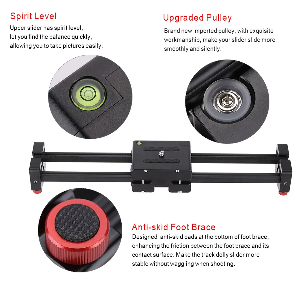 Andoer Compact Retractable Track Dolly Slider 50cm Rail Stabilizer 86cm Actual Sliding Distance with 1/4&quot and 3/8&quot Thread Screw |