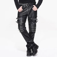 punk rock leather mens trousers gothic pantalon homme casual brand clothing straight mens pants with pockets
