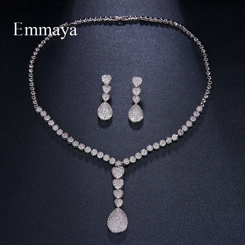Emmaya модные яркие сердца циркониевые цепочки ожерелья серьги наборы для женщин