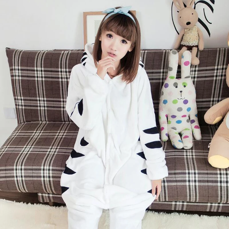 Adult Anime Kigurumi Onesies White Costume For Women Animal Zebra Bat Wolf Stitch Onepieces Sleepwear Home Cloths Girl