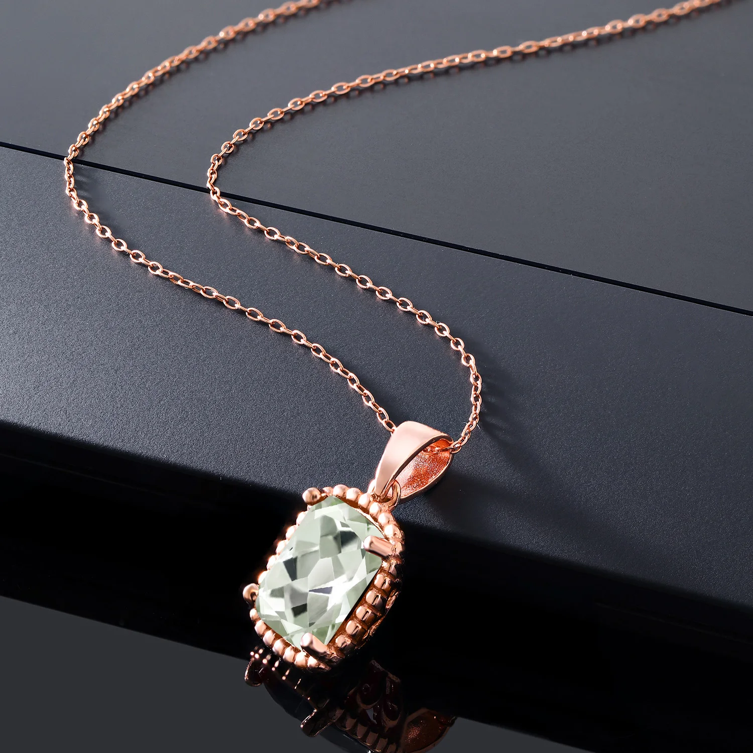 Ожерелье с подвеской GemStoneKing 2 59ct натуральный зеленый аметист 18 К розовое золото