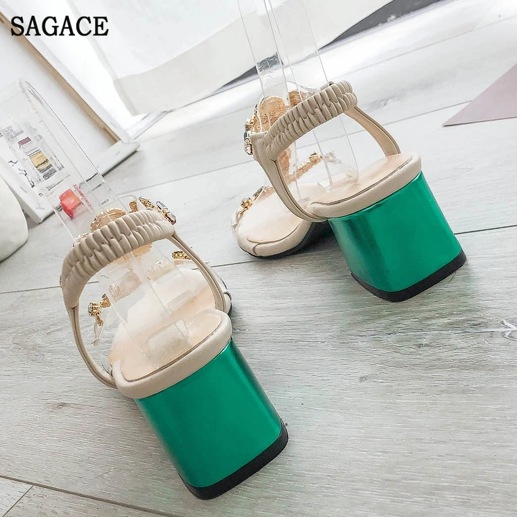 SAGACE Женская обувь в богемном стиле с украшением виде кристаллов квадратном