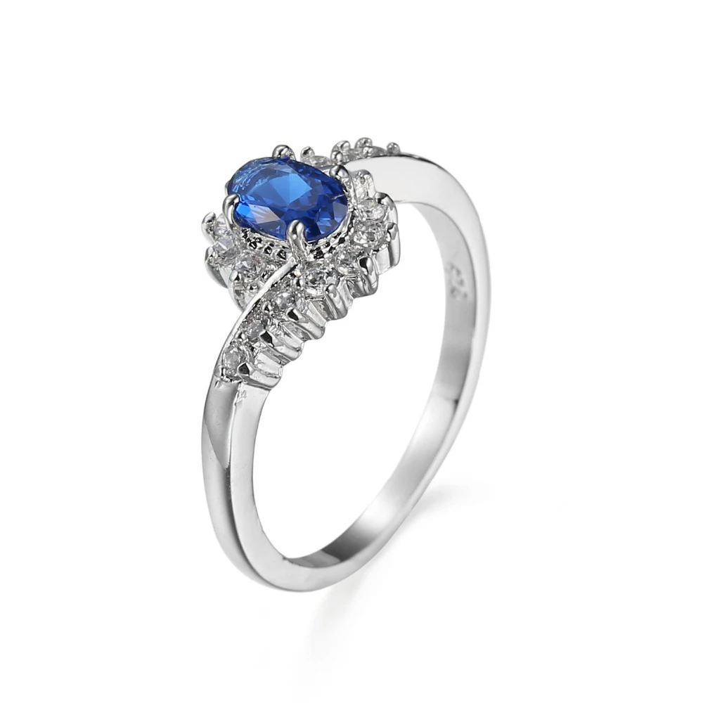 Genuine Silver Color Ring trendy Wedding Jewelry blue Cubic Zircon Rings For Women Bridesmaid Gifts | Украшения и аксессуары