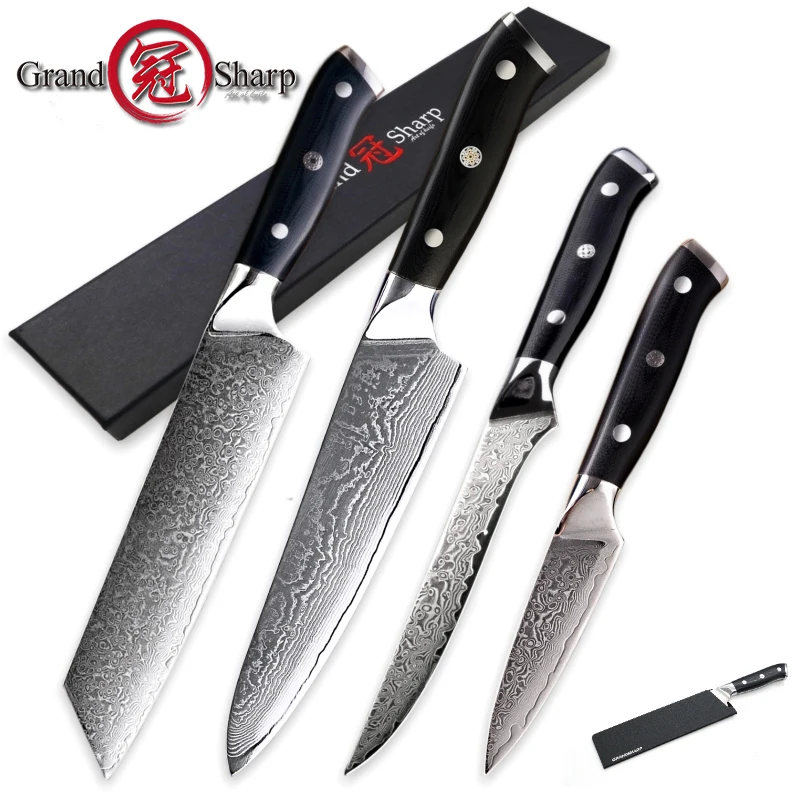 

Набор кухонных ножей Grandsharp VG10, японские кухонные ножи из дамасской стали, шеф-ножи Kiritsuke, для косточек, для чистки овощей, с рукояткой из G10, 4 ш...