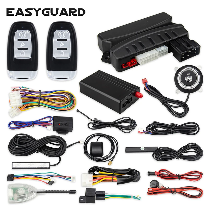 Автомобильная сигнализация EASYGUARD GSM с gps-отслеживанием, дистанционный запуск pke, бесключевая Система пуска, совместимая со смартфонами IOS и Android