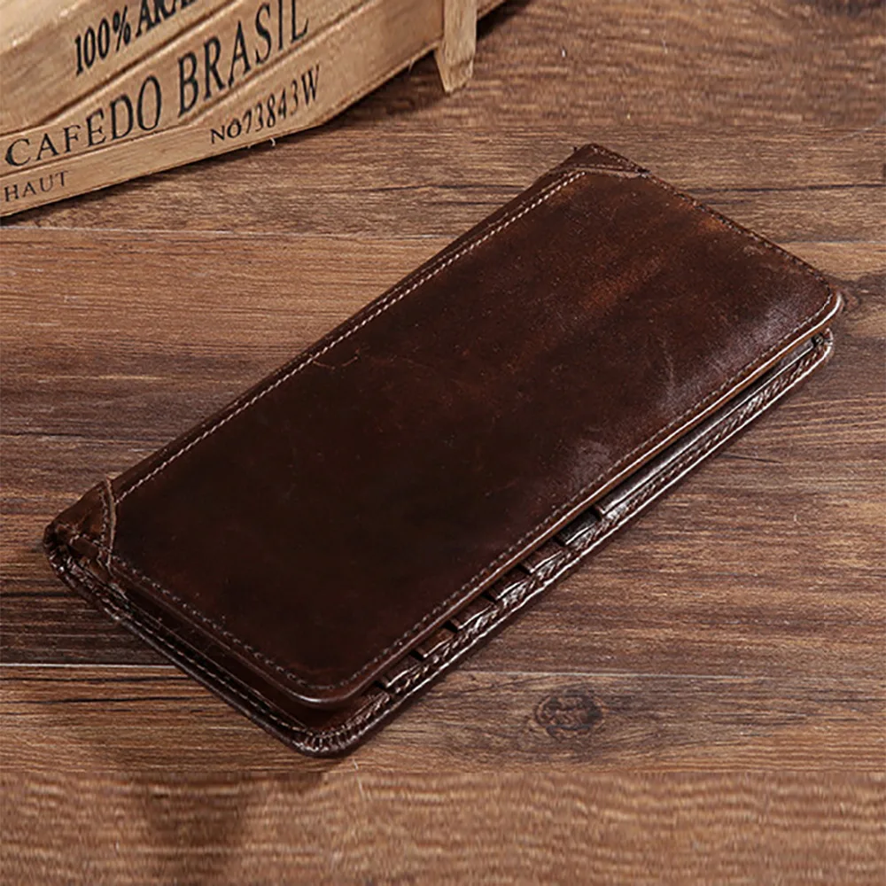 Первый слой воловьей кожи двойной кошелек ID/кредитная карта наличные монета