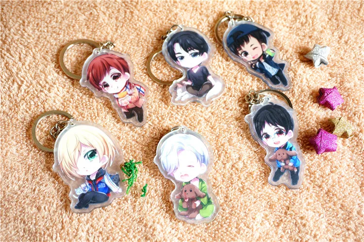 Брелок для ключей 6 шт./партия yuri on ice Аниме Фигурка Katsuki Victor Plisetsky Phichit Крис Косплей