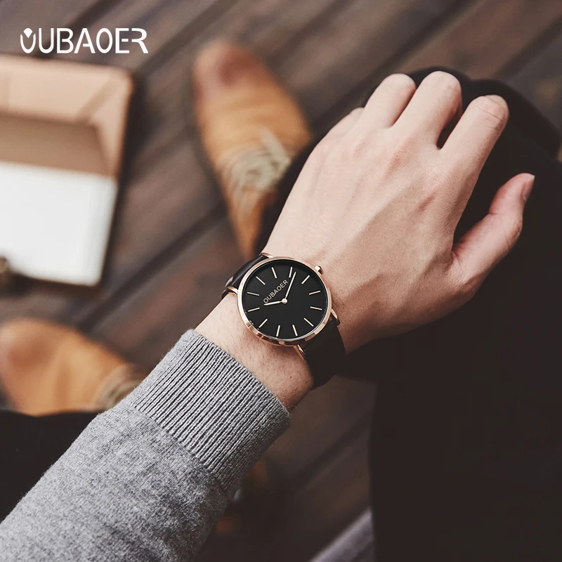 Часы OUBAOER женские наручные с ремешком из натуральной кожи оригинальные Роскошные