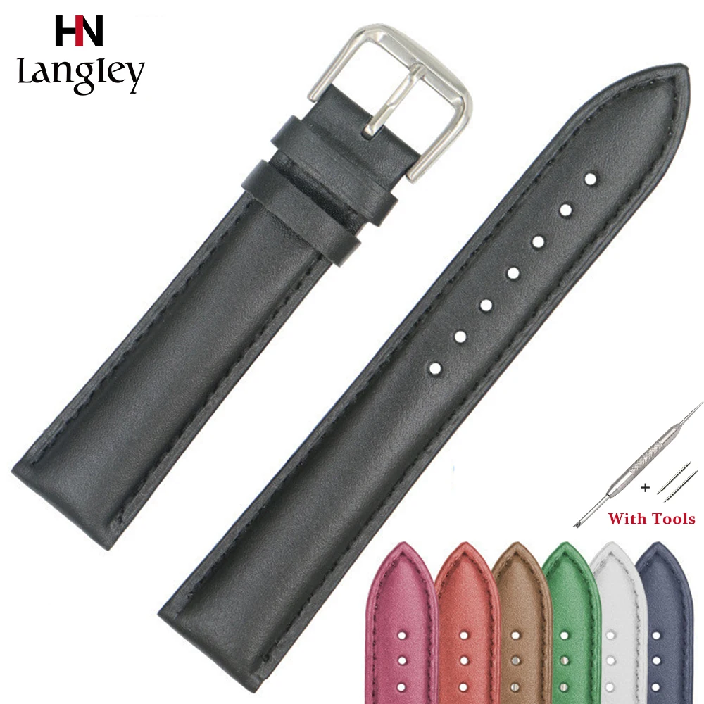 

Cowhide Genuine Leather Watchband 18mm/20mm/22mm 7 Colors Wristwatch Straps Stainless Steel Buckle Watches Accessories