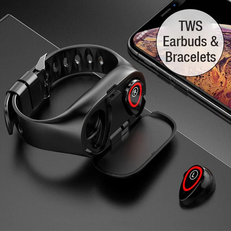 LYMOC M1 Смарт-браслеты Bluetooth наушники TWS сенсорный экран браслет пульсометр трекер активности Смарт-часы для XiaoMi iPhone