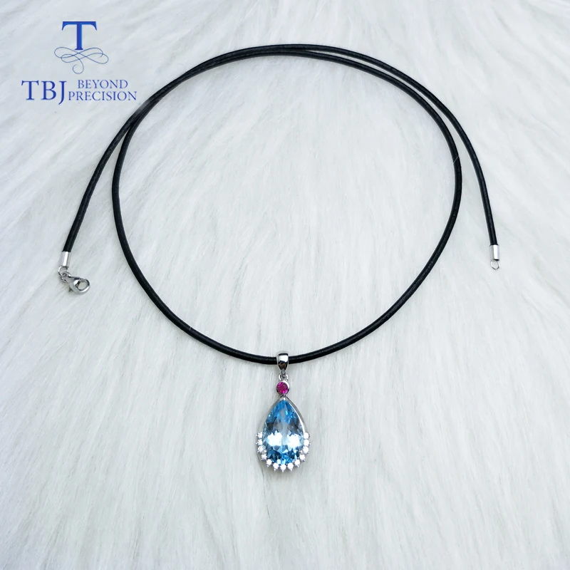 TBJ water drop shape pendant in 925 sterling silver with nautral sky blue topaz and citrine shiny for women as gift box | Украшения и