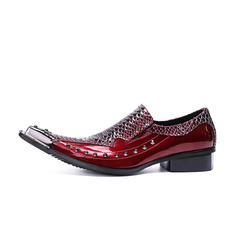

Wine Red Bright Black Iron Head Spring and Autumn Fashion Men's Shoes Luxury Brand Crocodile Men's Shoes