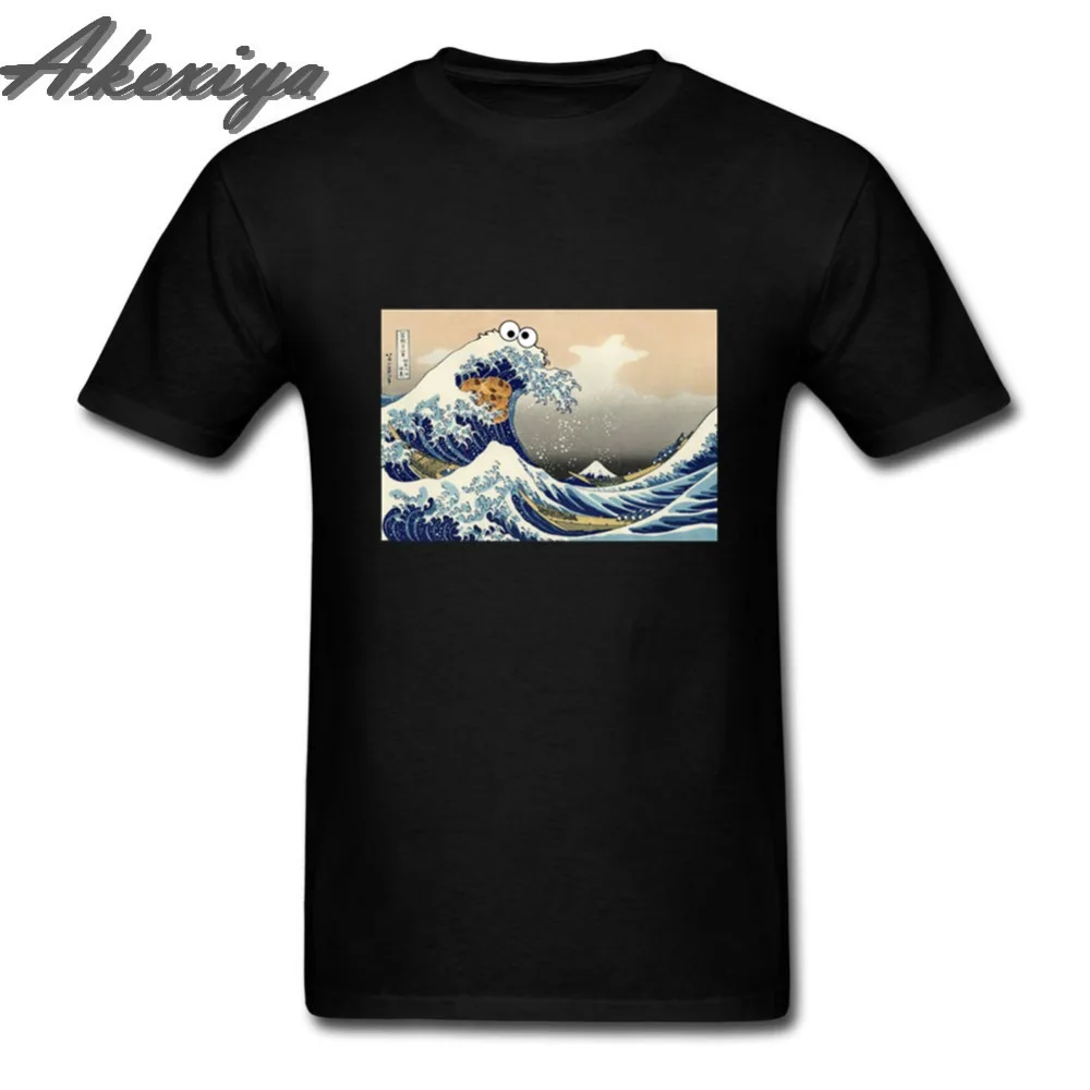 Мужская футболка с принтом Cookie Monster Great Wave Off Kanagawa забавная простая круглым