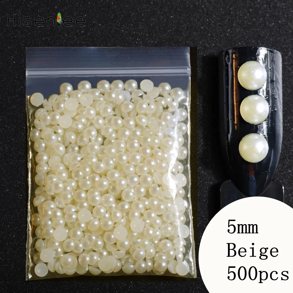 Высокое качество разнообразие Размер 2 мм 3 мм 4 мм плоская задняя часть ногтей жемчужина круглый горный хрусталь 3D Шарм DIY украшения для ногтей - Цвет: 5mm Beige 500pcs