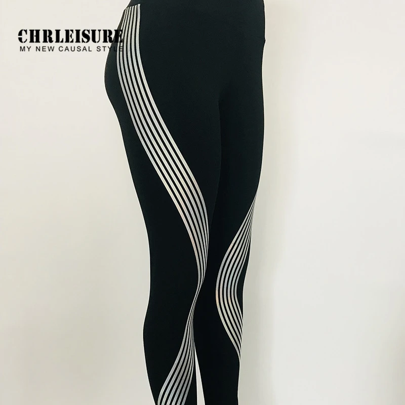 CHRLEISURE Light Stripe Womens Black Yoga Pants High Waisted Tights Tummy Control Elasticity Fitness Trousers Outdoor | Спорт и