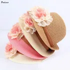 Детские соломенные шляпы Pudcoco, летние пляжные шляпы с цветочным принтом для девочек, пляжная одежда цвета хаки, белого или розового цвета