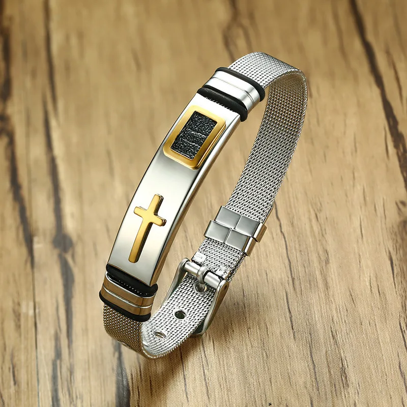 

European Fashion Men Bracelet Stainless Steel Personality Jewelry Cross Bracelets For Mens Trendy Retro Male Bracelets Bangles