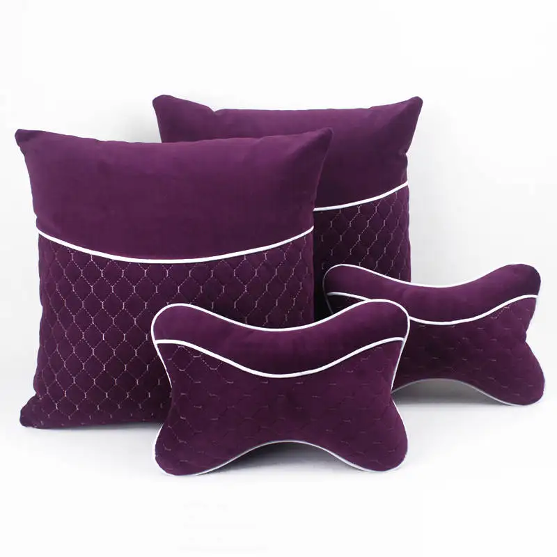 purple 1set Подголовник автомобиля подушка для шеи плюшевые авто защита шеи Отдых подушки для сиденья талии поддерживает подушка памяти хлопок - Цвет: purple 1set