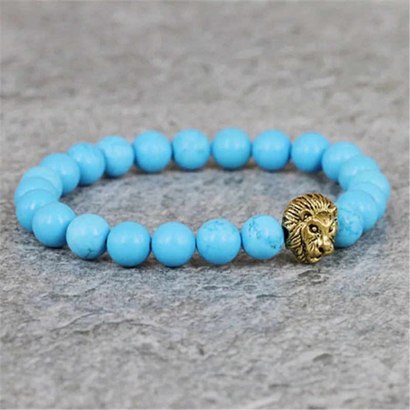 2017 New Design Summer Bracelets Antique Color Lion Head High Grade Blue Stone Beads Bracelet | Украшения и аксессуары
