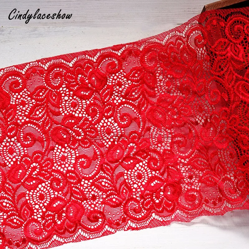 

2 Yards Red Lace Tulle Elastic Stretch Trim Embroidered Lace Trimmings Sewing Fabrics DIY Clothes Headband Bra Trims 18cm Width