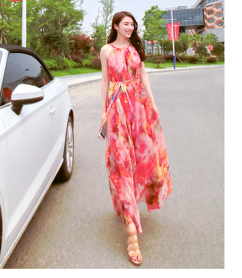 2017 летнее пляжное шифоновое цельное платье с принтом богемное макси размера плюс