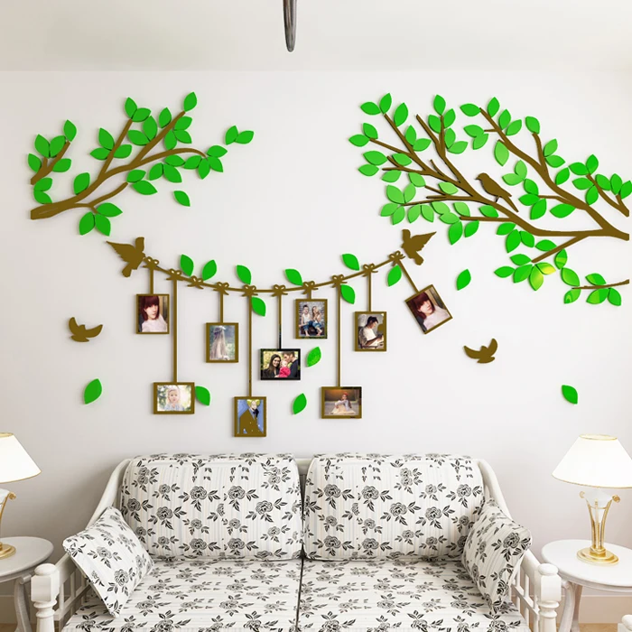 2017 новые 3D дерево фото наклейки на стену в раме креативные Фото Дерево гостиная