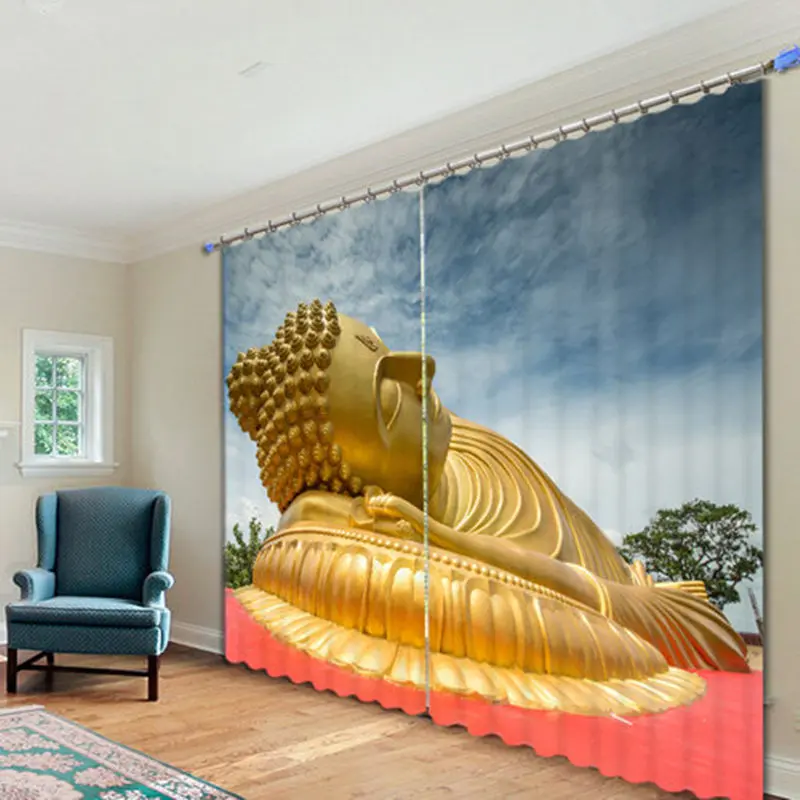 

Customized Sleeping Buddha Luxury 3D Blackout Window Curtain Drapes For Living room Bed room Hotel Wall Tapestry Cortinas