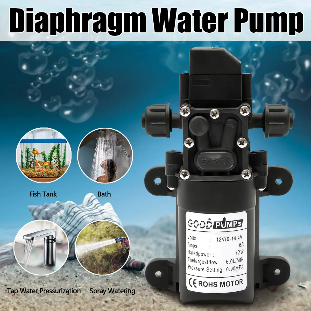 12V 6A 72W 130PSI 6L водяной насос/стабильный мембранный Водяной насос высокого давления