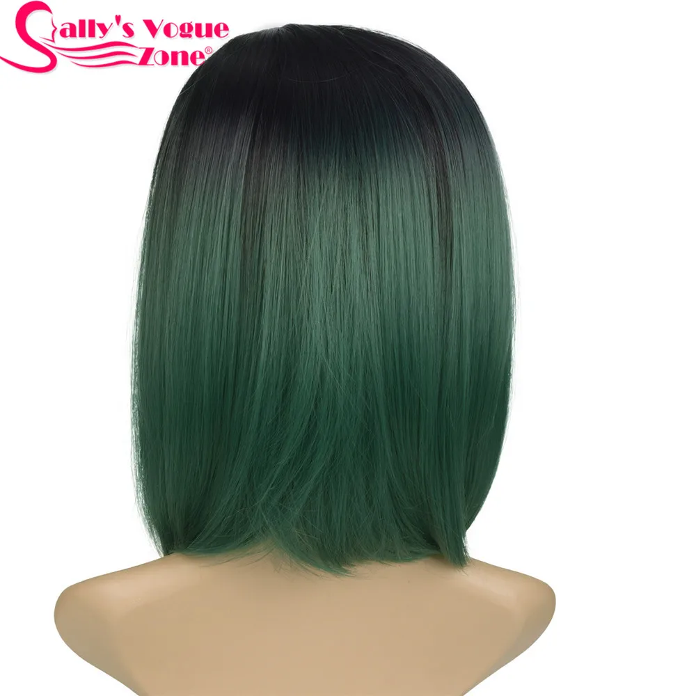 Sallyhair средняя часть 12 дюймов высокая температура Волокно синтетический короткий Омбре черный цвет красного вина прямой боб парик для женщин - Цвет: Зеленый