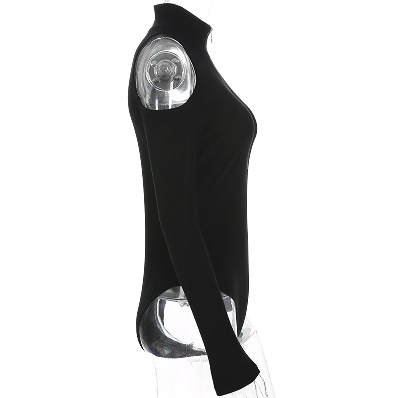 Осенний Черный боди с длинным рукавом Зимний вязаный элегантный женский высоким