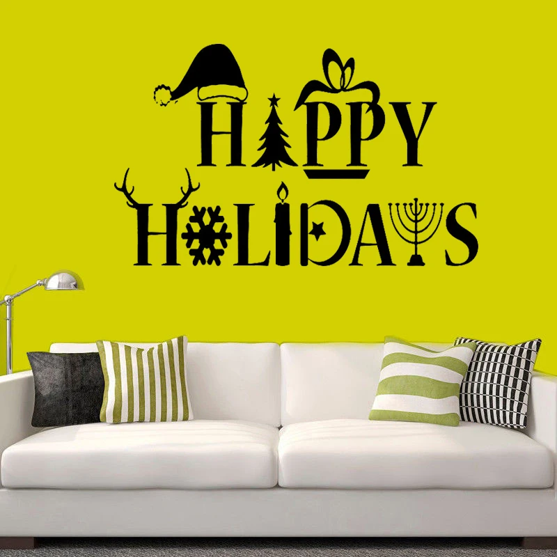 

YOYOYU Creative Wall Decal Quotes Happy Holidays Vinyl Wall Stickers Livingroom Window Special Design Santa Religious Sign SY247