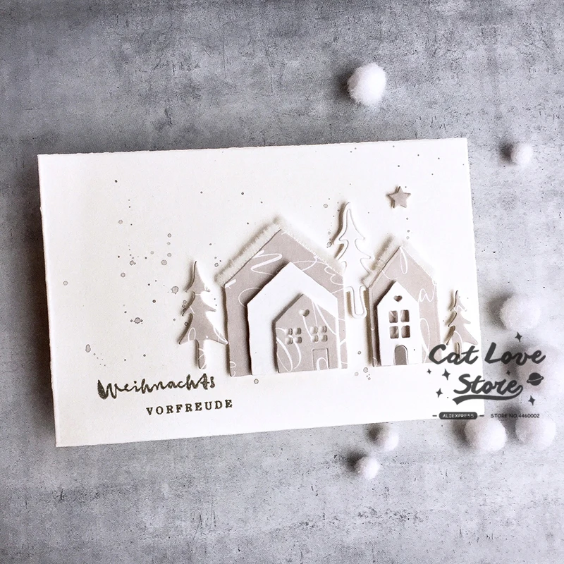 Металлические рождественские штампы с изображением домика на дереве оленя