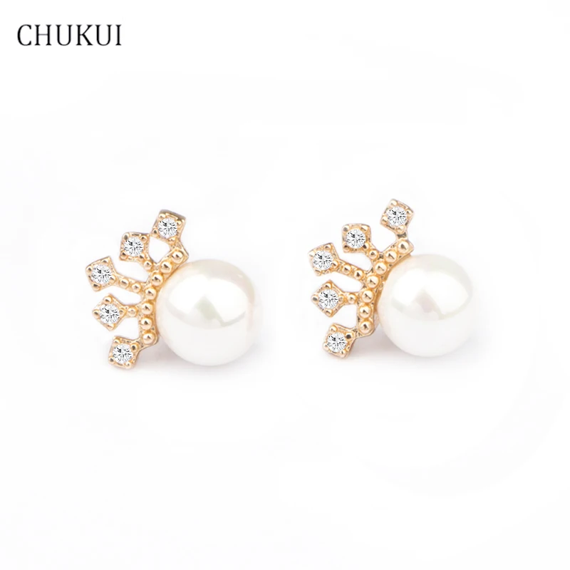 CHUKUI Crown Earing 925 Sterling Silver Stud Earrings For Women Princess Jewelry Classic Girl Pearl Earring Gift | Украшения и