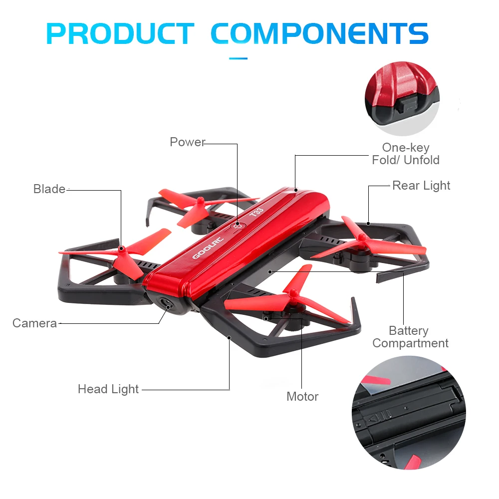 GoolRC T33 FPV 720P HD Квадрокоптер складной G Датчик Мини RC селфи Карманный Дрон с камерой