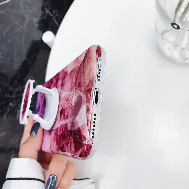 Глянцевый чехол для телефона с подставкой и мраморным рисунком iPhone 11 12 Mini Pro XS Max XR