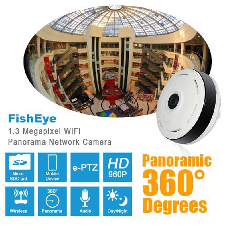 HD 960P панорамная IP камера 360 градусов полный обзор мини рыбий глаз CCTV 1.3MP сеть