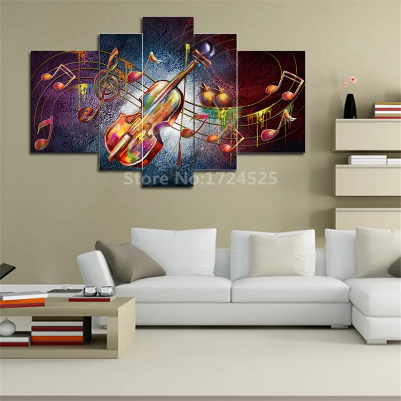 

CLSTROSE Unframed Abstract Violin Home Decor Wall 5 Piece Canvas Art Musical Style Pictures Colorful Large HD For Living Room