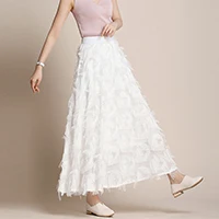 white Новинка года; женские юбки с бахромой из перьев; модная длинная юбка с эластичной резинкой на талии; винтажная изящная Черная Юбка-миди; Saias - Цвет: white