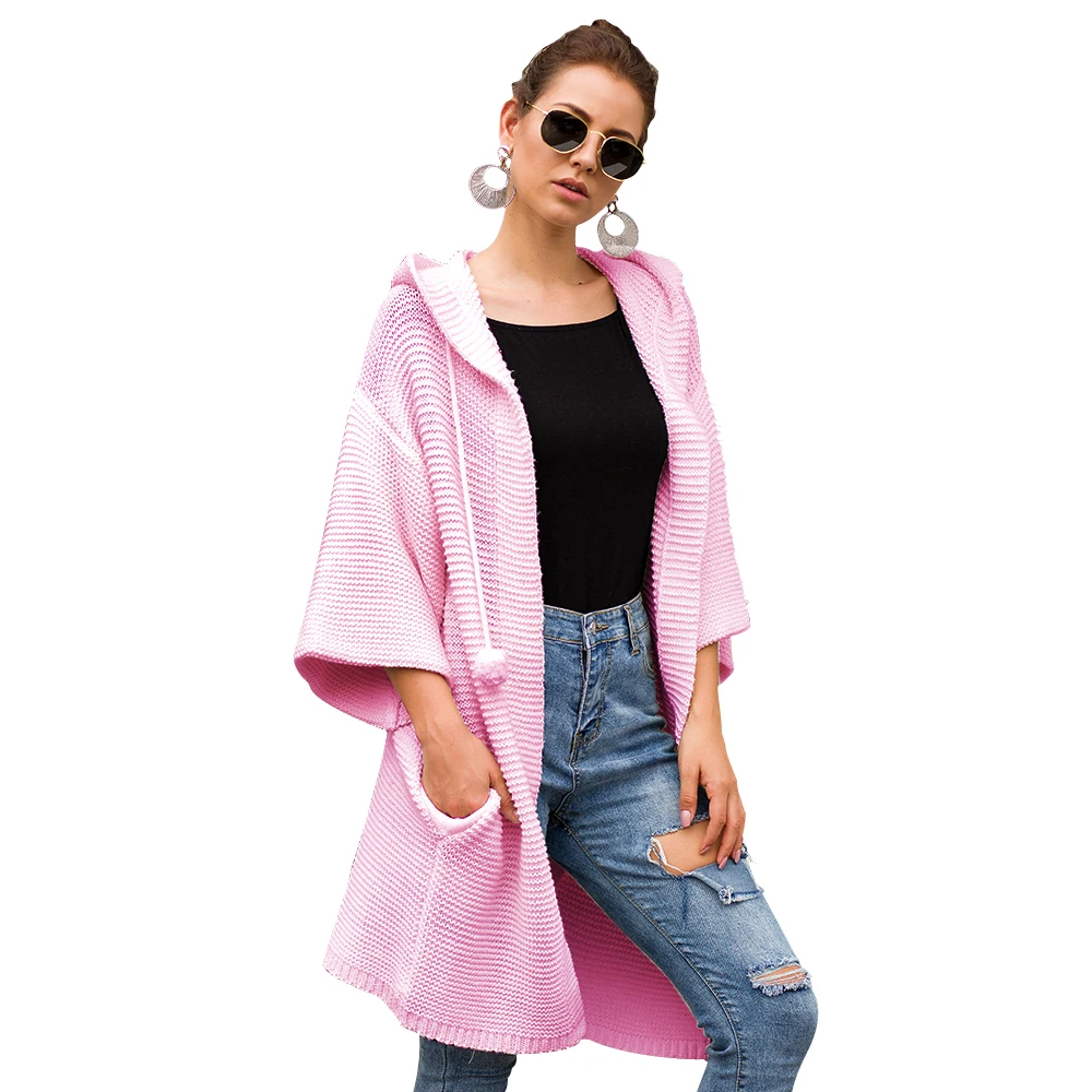 Women Cardigan Autumn Long Knitted Jacket Oversized Hooded Sweater Winter White Red Coat with Hat Lady Outwear eDressU SJ-VD3069 |