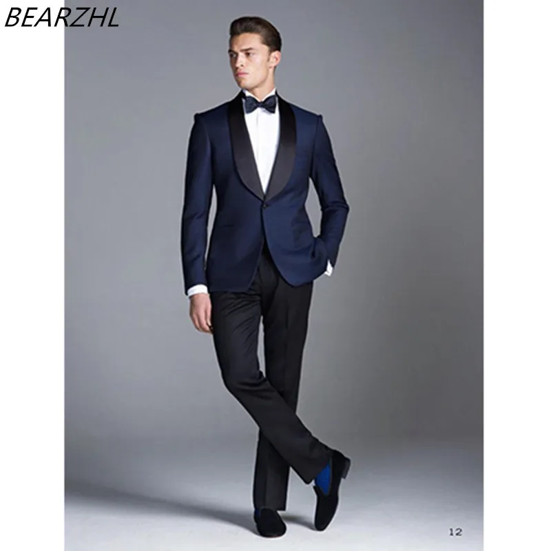 

Man Suit Slim Fit Tuxedos Groom Wear Navy Blue Custom Made High Quality 2021